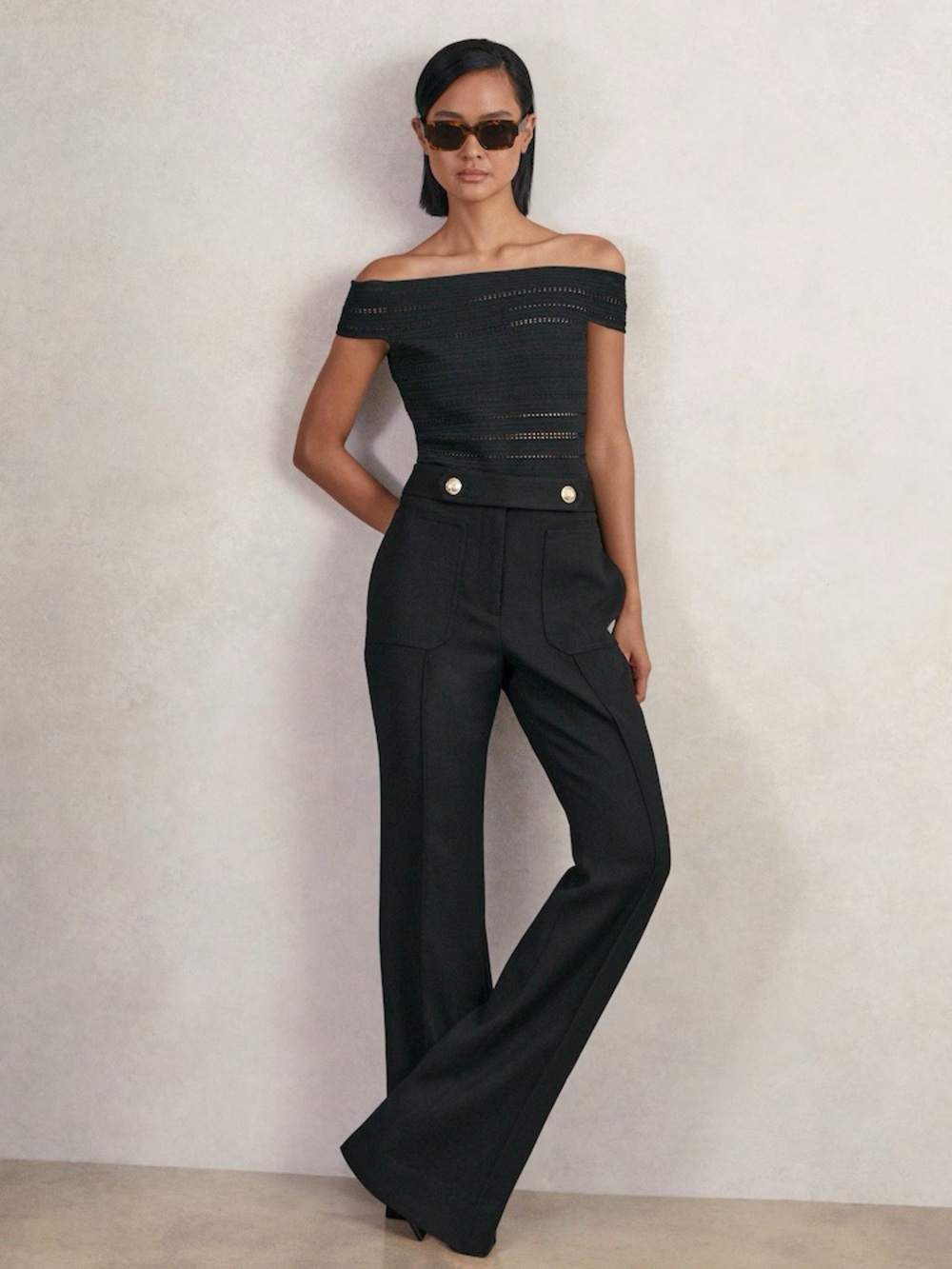 New with tags - Reiss Twill button flared trousers.